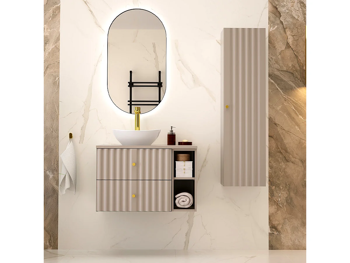 Meuble simple vasque 80cm 2 niches Izae Cachemire