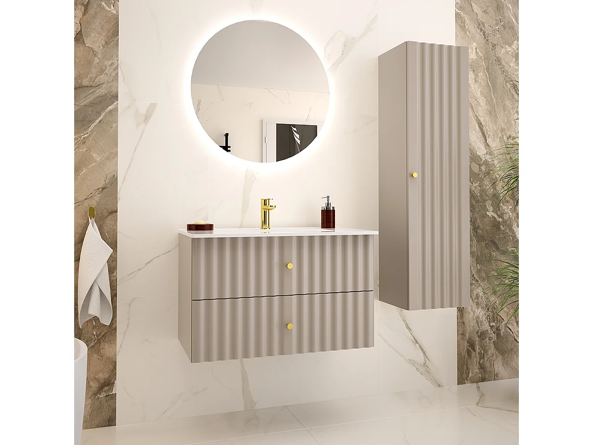 Meuble simple vasque encastrée 80cm Izae Cachemire