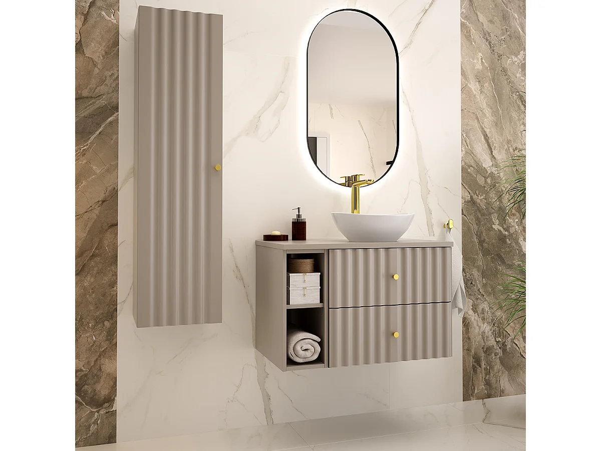 Meuble sous-vasque 80cm 2 niches plan de toilette Izae Cachemire