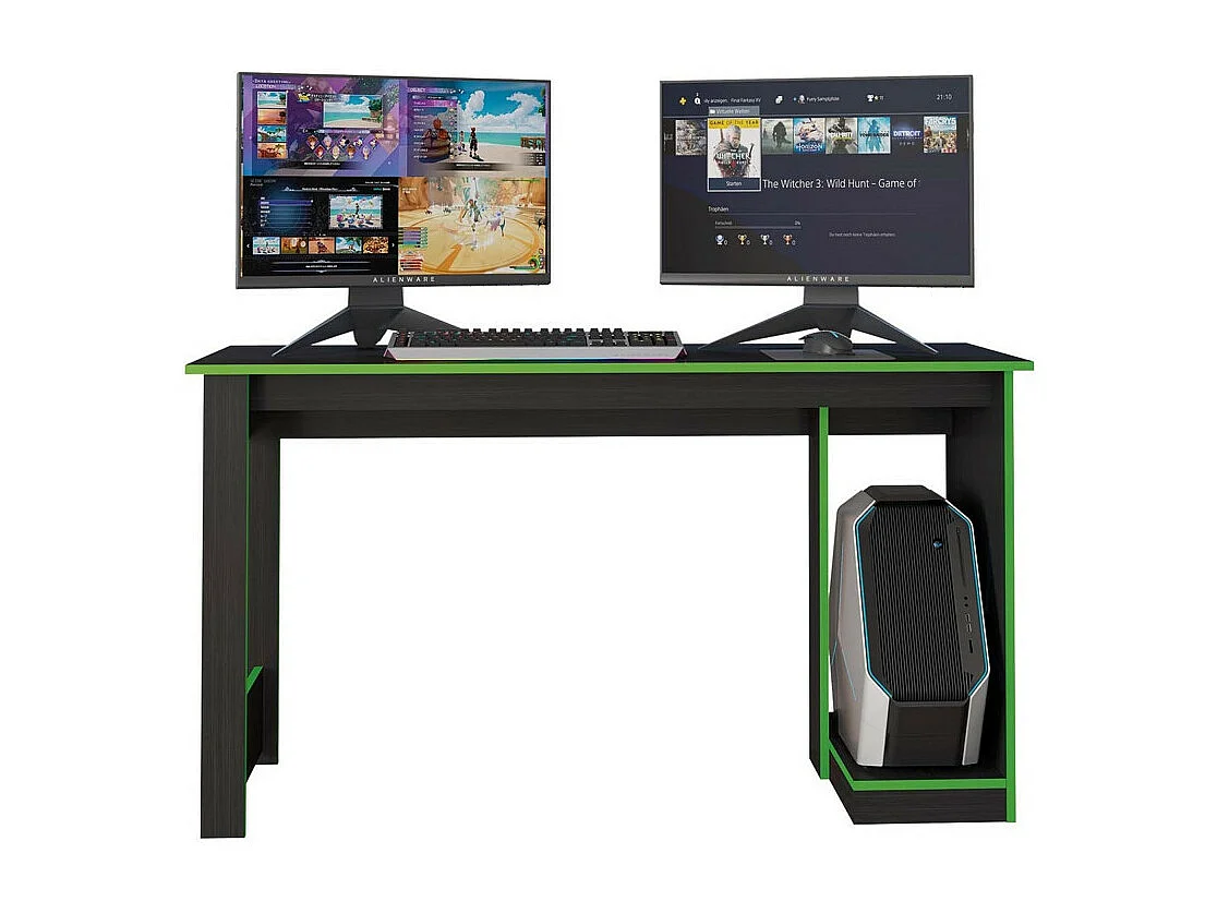 Bureau Gamer Noir Chants Verts 1 Caisson UC L 136 H 75 P 54 cm