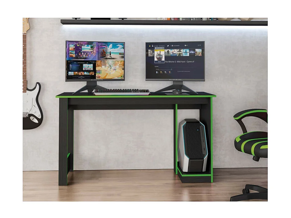 Bureau Gamer Noir Chants Verts 1 Caisson UC L 136 H 75 P 54 cm