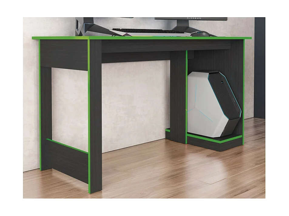 Bureau Gamer Noir Chants Verts 1 Caisson UC L 136 H 75 P 54 cm