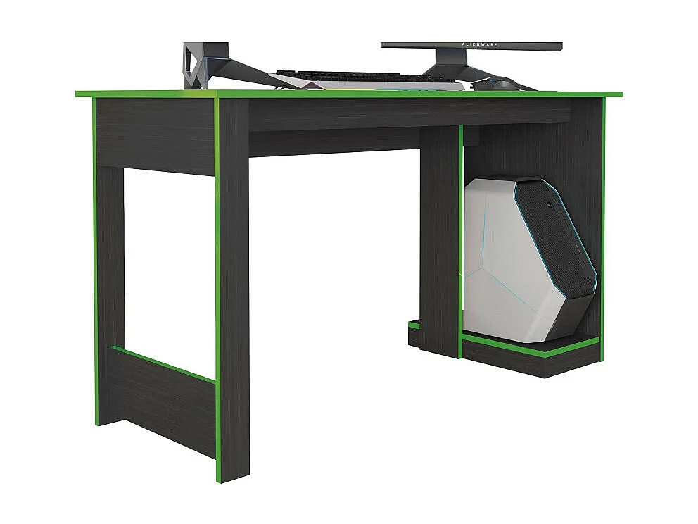 Bureau Gamer Noir Chants Verts 1 Caisson UC L 136 H 75 P 54 cm