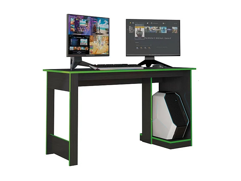 Bureau Gamer Noir Chants Verts 1 Caisson UC L 136 H 75 P 54 cm