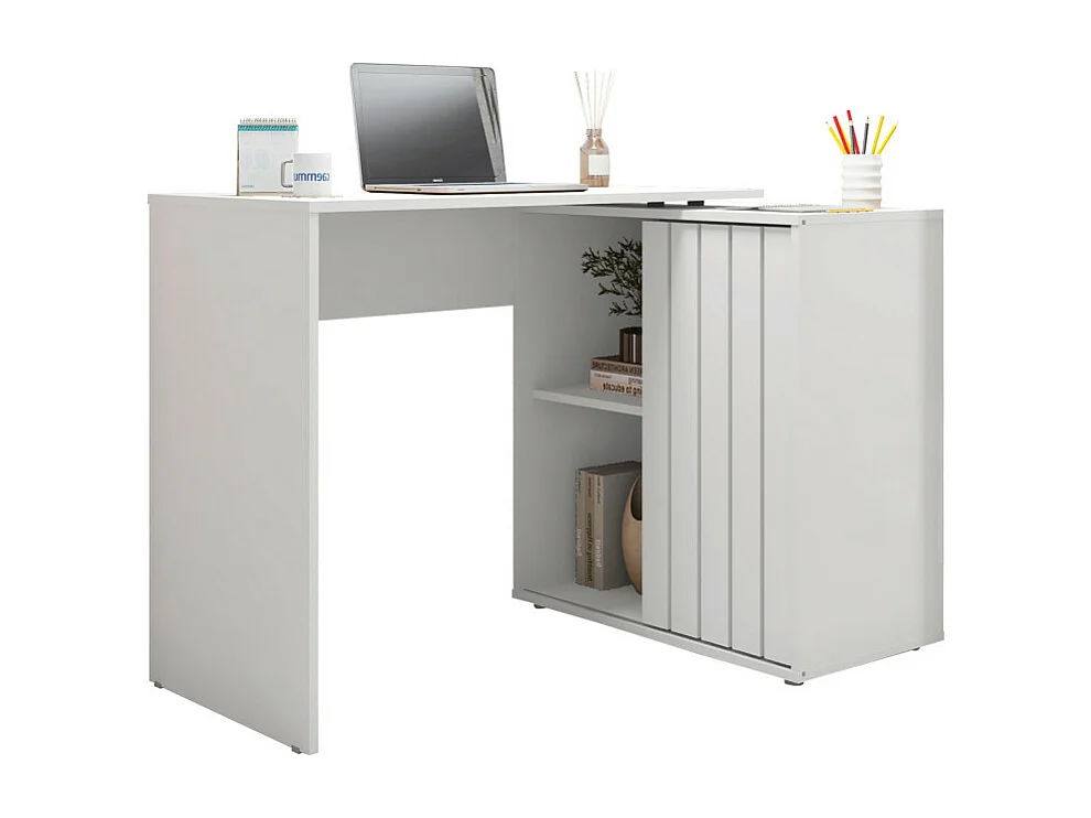 Bureau d'angle Blanc Armoirette 1 Porte 3 Niches L 139.9 H 75 P 45.1 cm