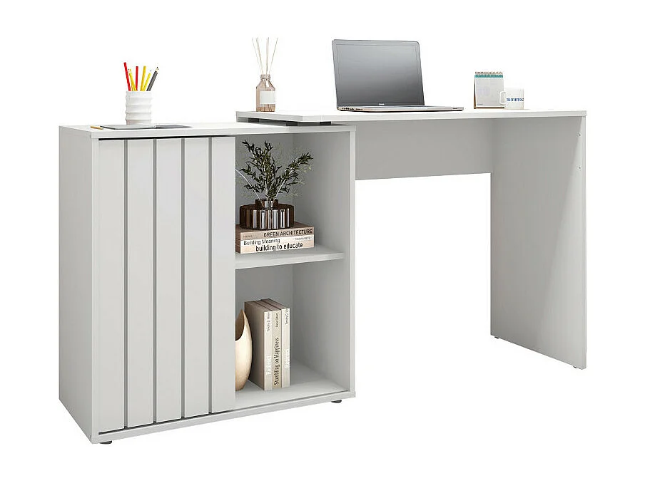Bureau d'angle Blanc Armoirette 1 Porte 3 Niches L 139.9 H 75 P 45.1 cm