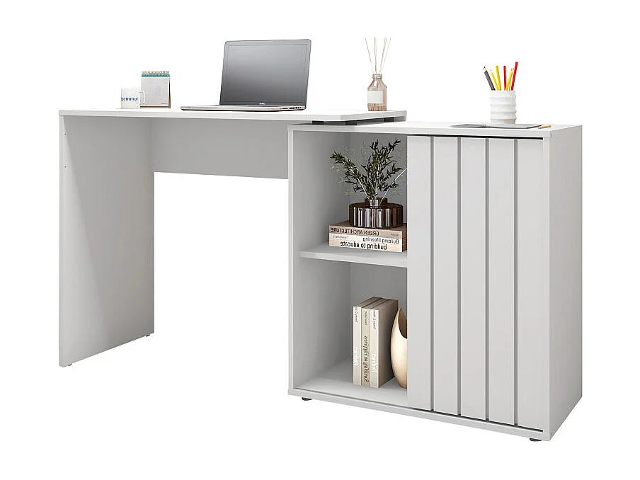 Bureau d'angle Blanc Armoirette 1 Porte 3 Niches L 139.9 H 75 P 45.1 cm