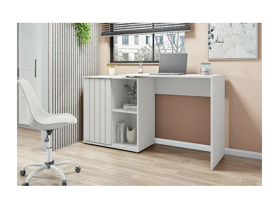 Bureau d'angle Blanc Armoirette 1 Porte 3 Niches L 139.9 H 75 P 45.1 cm