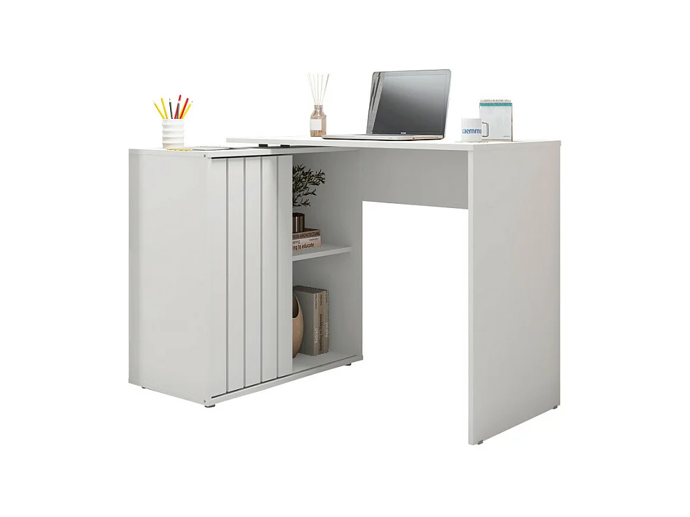 Bureau d'angle Blanc Armoirette 1 Porte 3 Niches L 139.9 H 75 P 45.1 cm