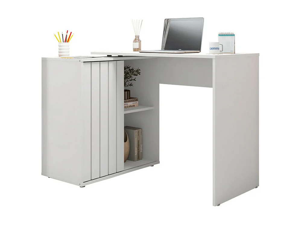 Bureau d'angle Blanc Armoirette 1 Porte 3 Niches L 139.9 H 75 P 45.1 cm
