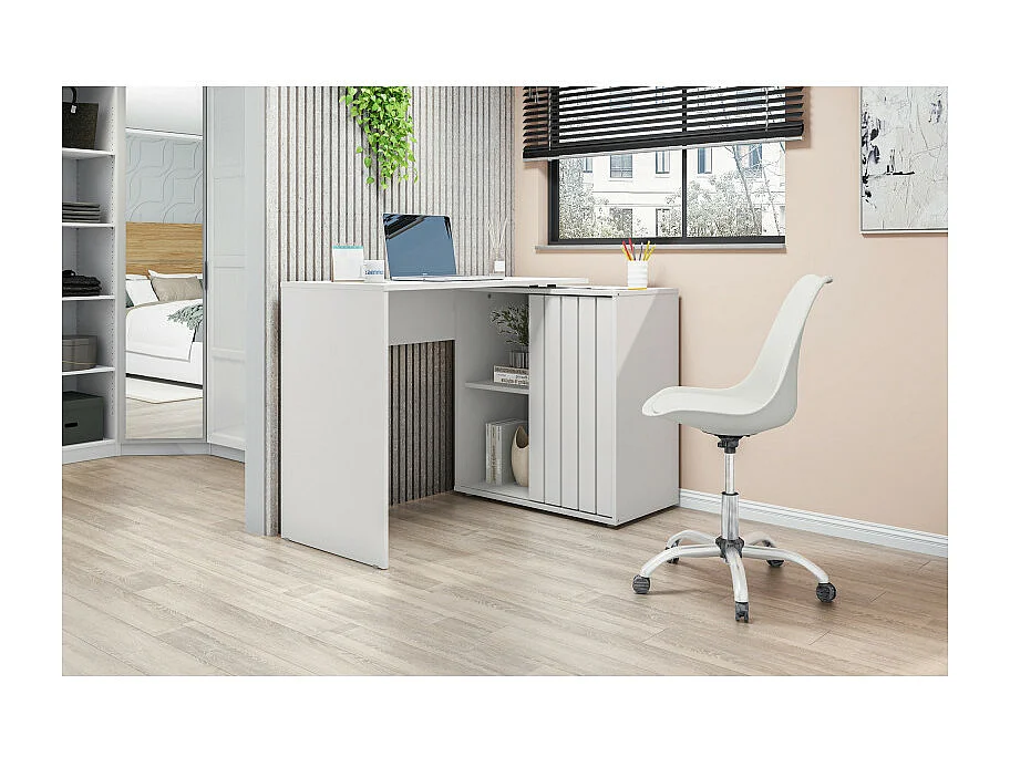 Bureau d'angle Blanc Armoirette 1 Porte 3 Niches L 139.9 H 75 P 45.1 cm