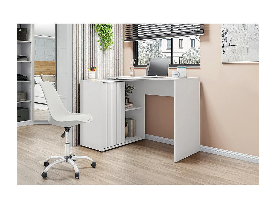 Bureau d'angle Blanc Armoirette 1 Porte 3 Niches L 139.9 H 75 P 45.1 cm