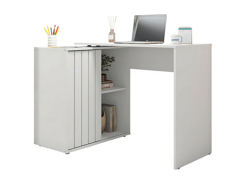 Bureau d'angle Blanc Armoirette 1 Porte 3 Niches L 139.9 H 75 P 45.1 cm