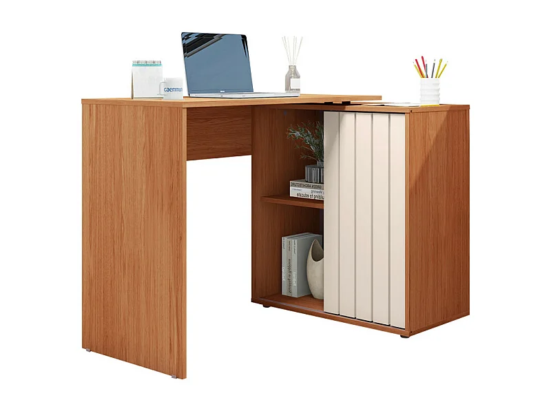 Bureau d'angle Miel et Blanc Armoirette 1 Porte 3 Niches L 139.9 H 75 P 45.1 cm