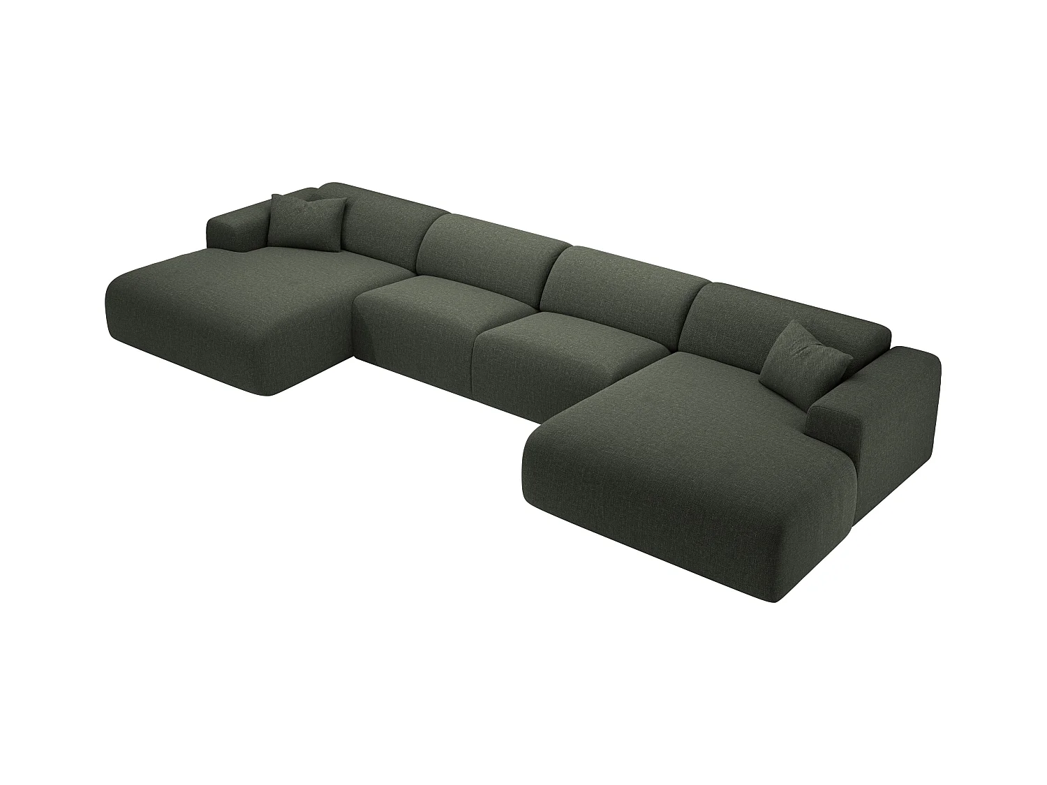 Grote, panoramische hoekzitbank in groene stof POGNI van Maison Céphy