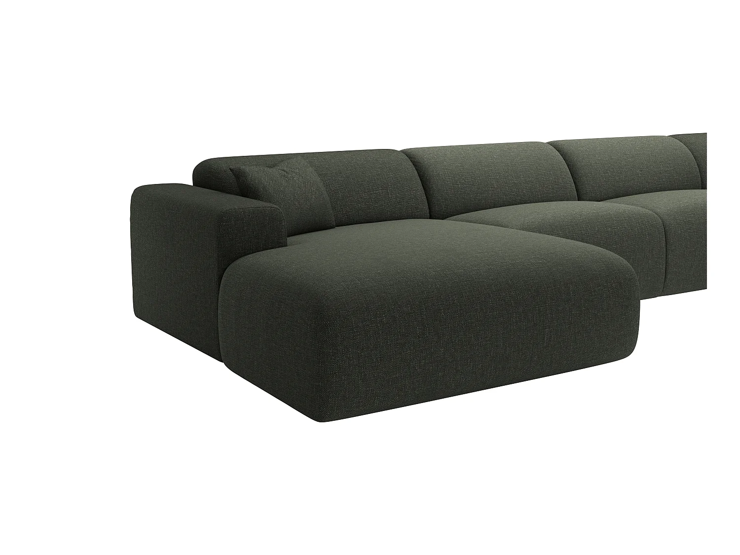 Grote, panoramische hoekzitbank in groene stof POGNI van Maison Céphy