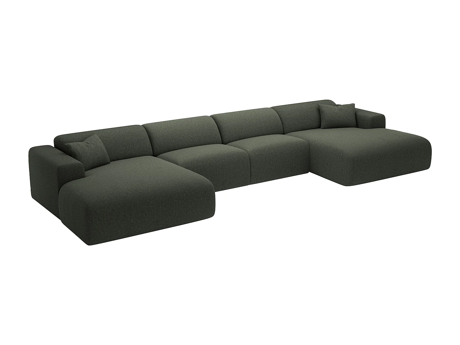 Grand canapé d'angle panoramique en tissu chiné vert POGNI de Maison Céphy