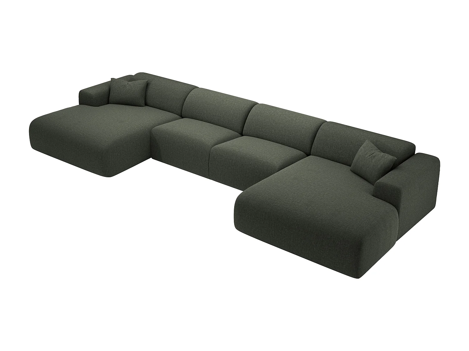 Grand canapé d'angle panoramique en tissu chiné vert POGNI de Maison Céphy