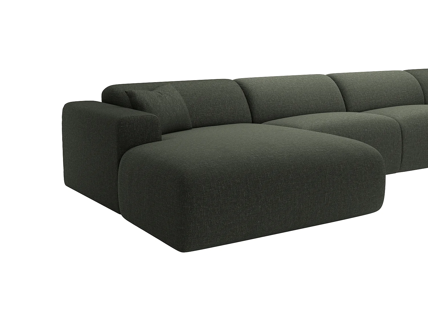 Grand canapé d'angle panoramique en tissu chiné vert POGNI de Maison Céphy