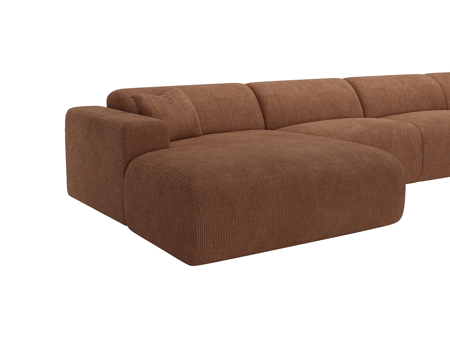 Grand Canapé d'angle panoramique en velours côtelé fines côtes terracotta POGNI de Maison Céphy