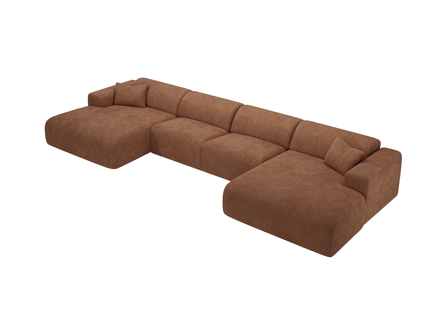 Grand Canapé d'angle panoramique en velours côtelé fines côtes terracotta POGNI de Maison Céphy