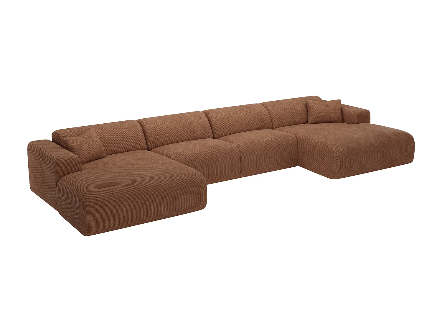 Grand Canapé d'angle panoramique en velours côtelé fines côtes terracotta POGNI de Maison Céphy