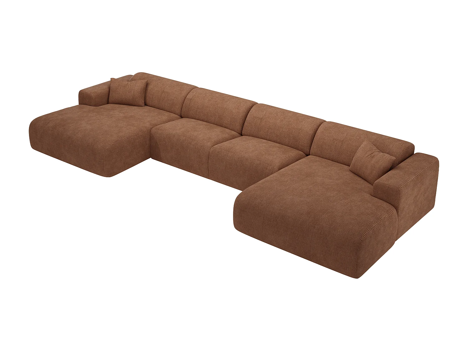 Grand Canapé d'angle panoramique en velours côtelé fines côtes terracotta POGNI de Maison Céphy