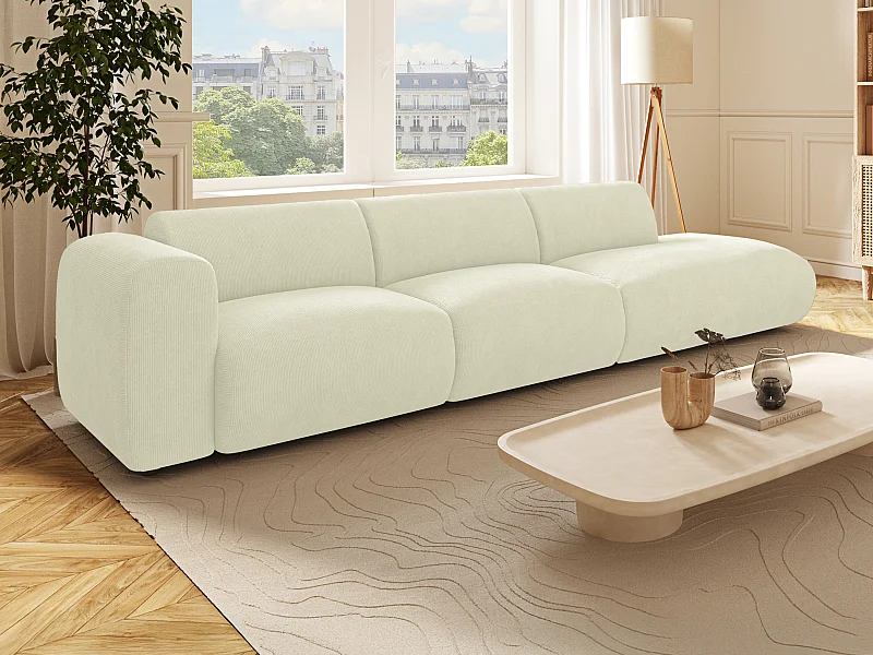 Grand canapé 5 places accoudoir gauche en velours côtelé fines côtes blanc cassé POGNI de Maison Céphy