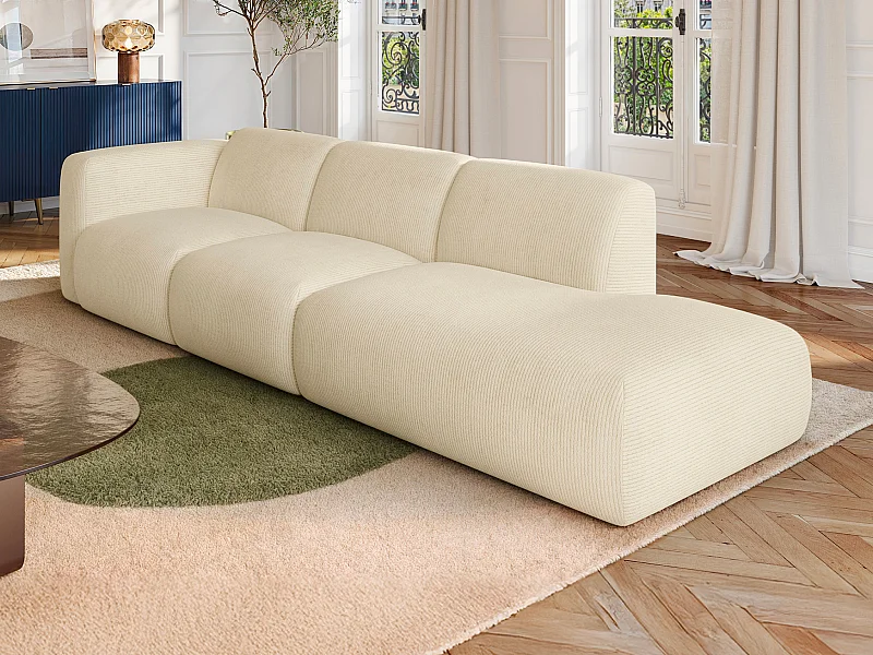 Grande Divano 5 posti bracciolo sinistro in Velluto a coste sottili Bianco sporco  - POGNI della Maison Céphy