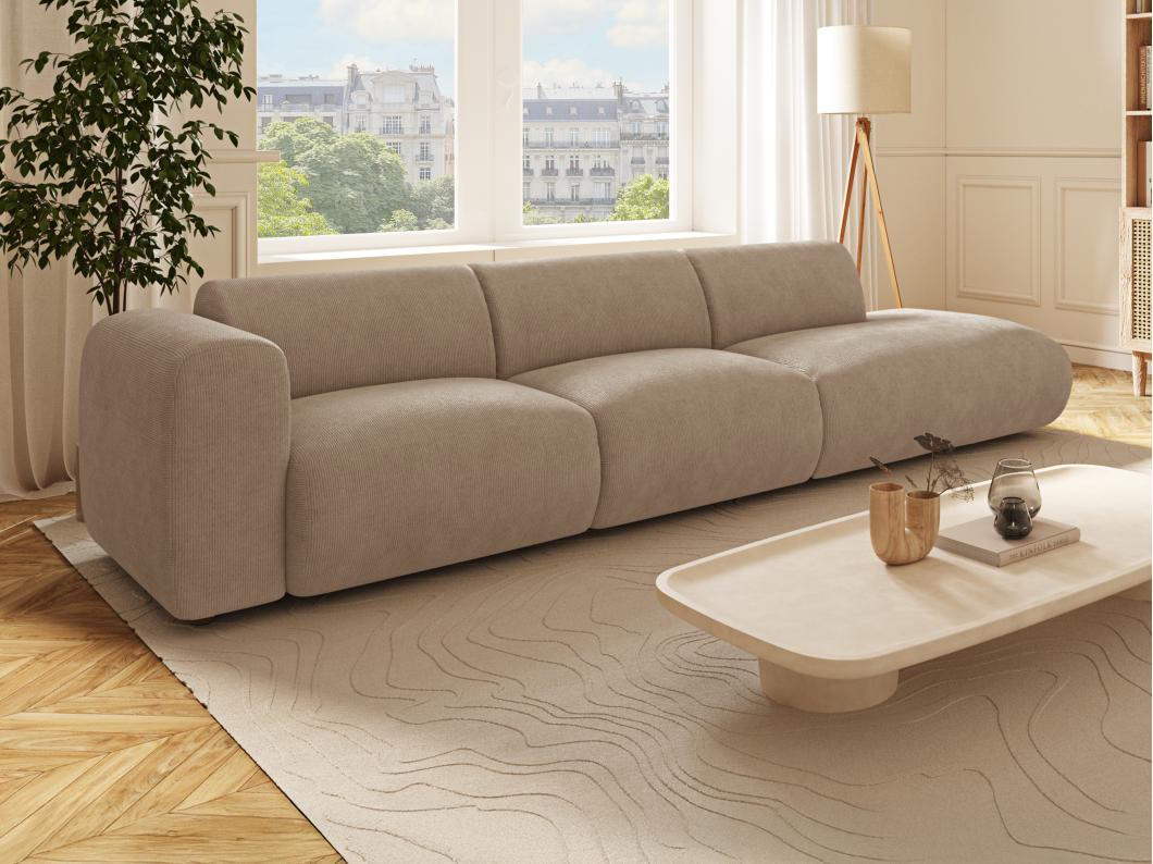 Grand canapé 5 places accoudoir gauche en tissu texturé beige POGNI de Maison Céphy