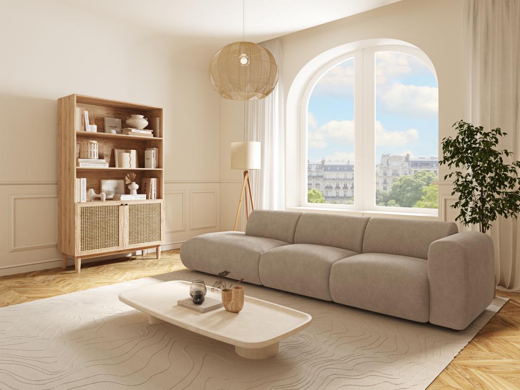 Großes Sofa 5-Sitzer - Armlehne rechts - Strukturstoff - Beige - POGNI von günstig online kaufen