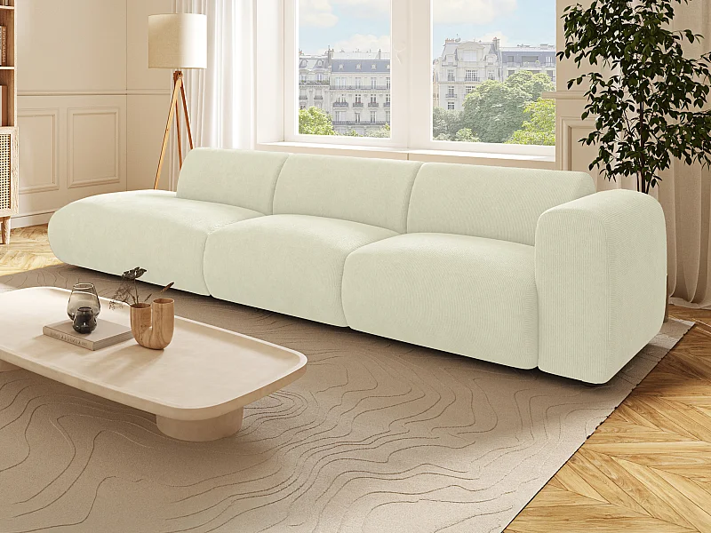 Großes Sofa 5-Sitzer - Armlehne rechts - Samt-Stoff - Off-White - POGNI von Maison Céphy