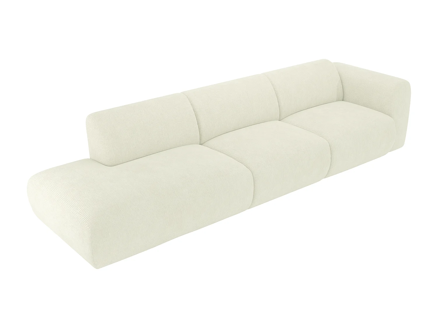 Grand canapé 5 places accoudoir droit en velours côtelé fines côtes blanc cassé POGNI de Maison Céphy