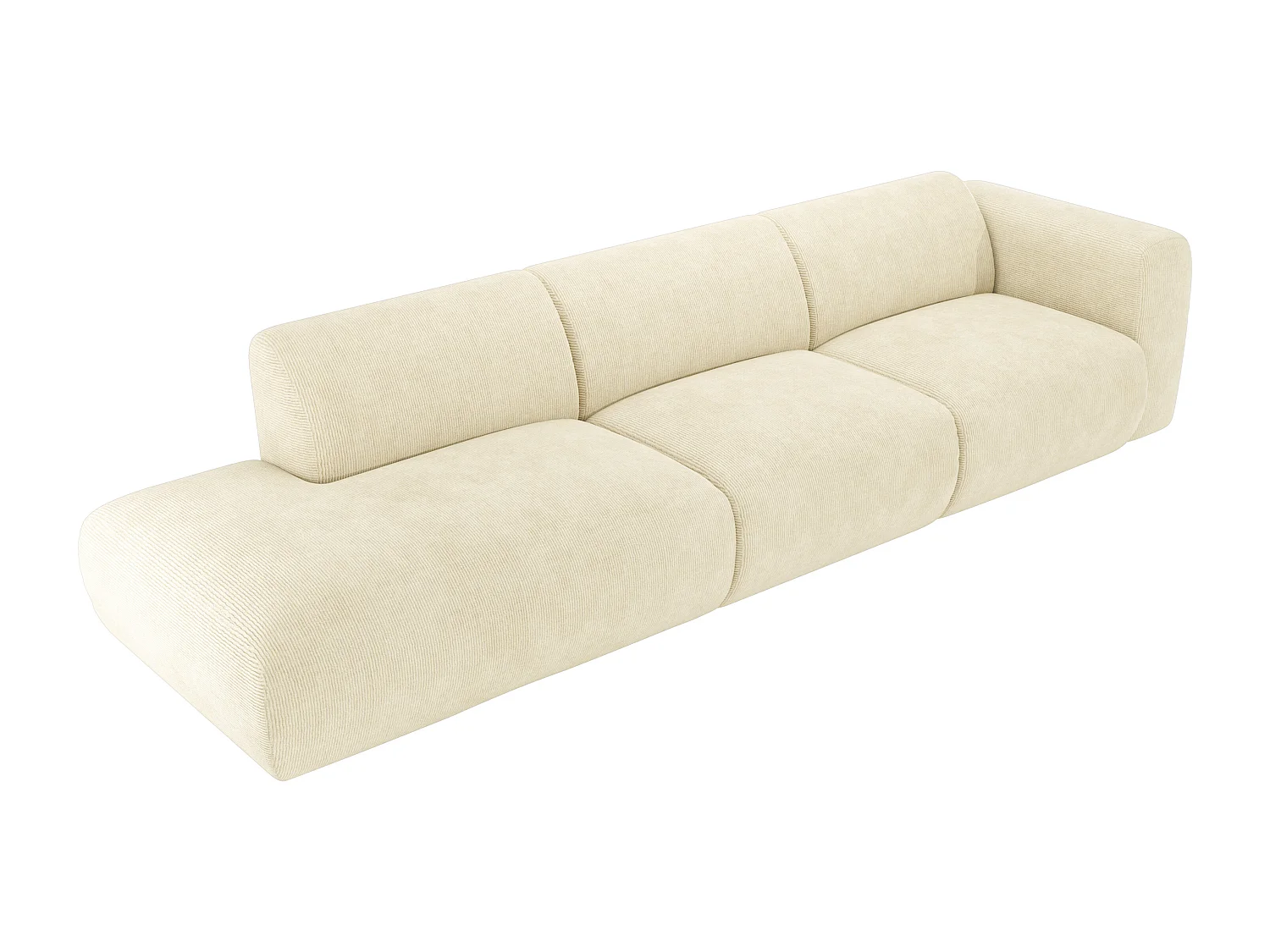Grand canapé 5 places accoudoir droit en velours côtelé fines côtes blanc cassé POGNI de Maison Céphy