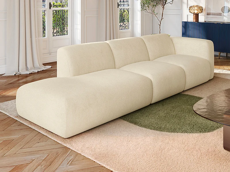 Grande Divano 5 posti bracciolo destra in Velluto a coste sottili Bianco sporco POGNI della Maison Céphy