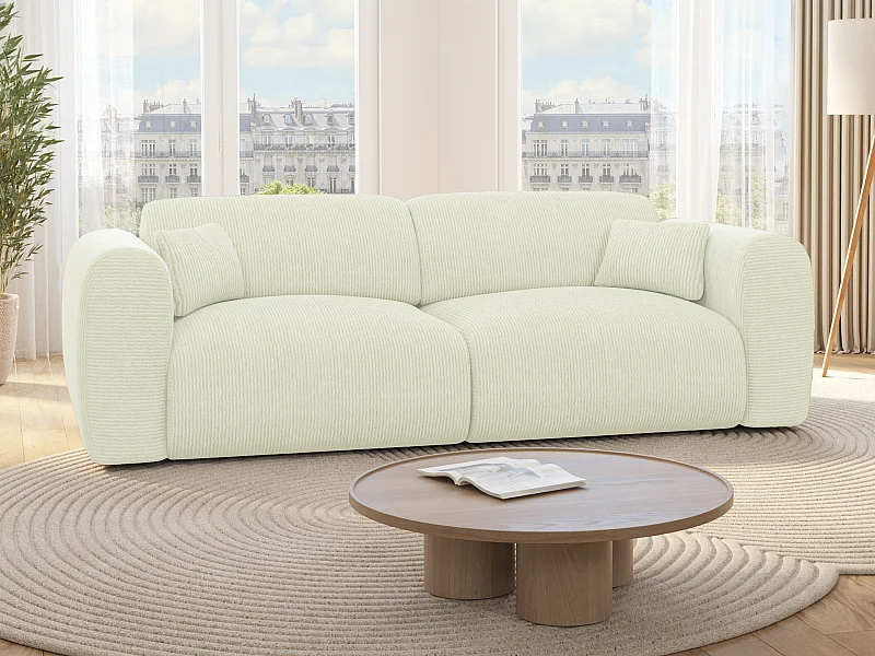 Vierzits-slaapbank van gebroken witte ribfluweel met fijne ribbels POGNI van Maison Céphy