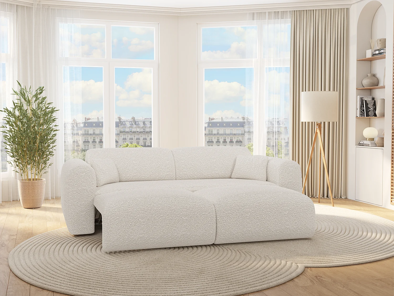 Canapé 4 places convertible en tissu bouclette blanc POGNI de Maison Céphy