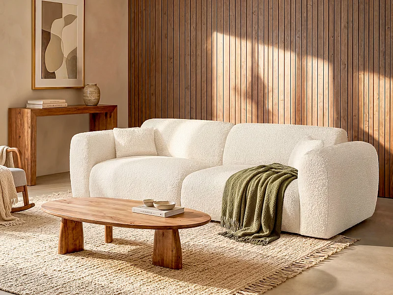 Canapé 4 places convertible en tissu bouclette blanc POGNI de Maison Céphy