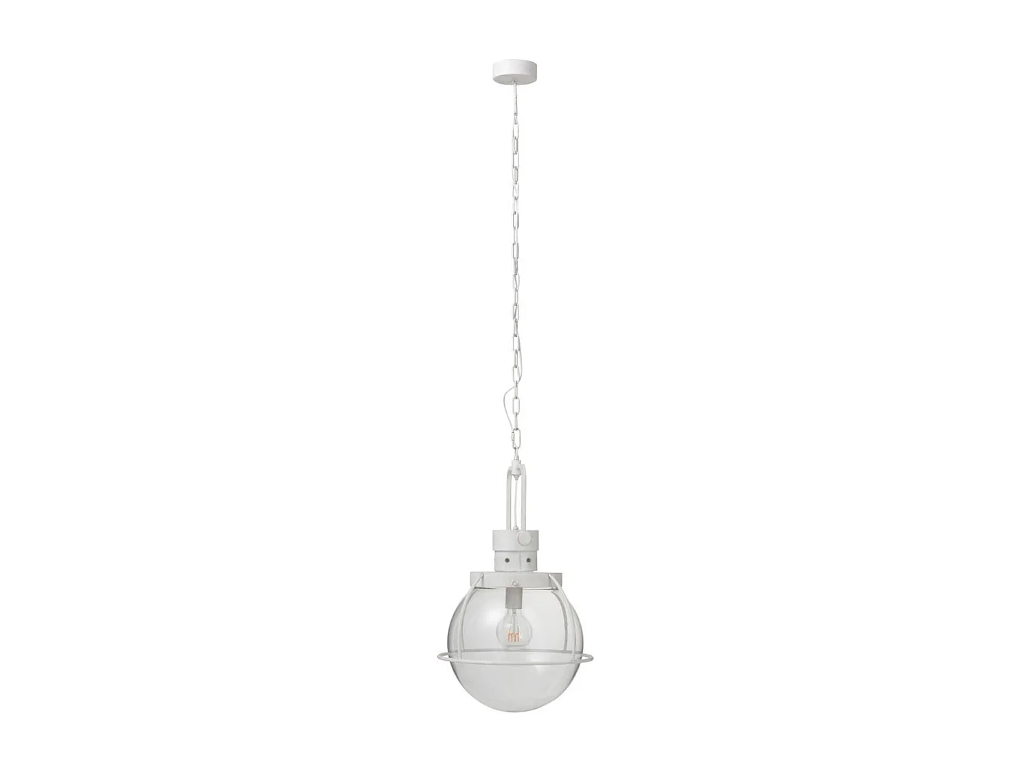 Lampada sospesa a sfera in vetro e metallo bianco 40*180 cm