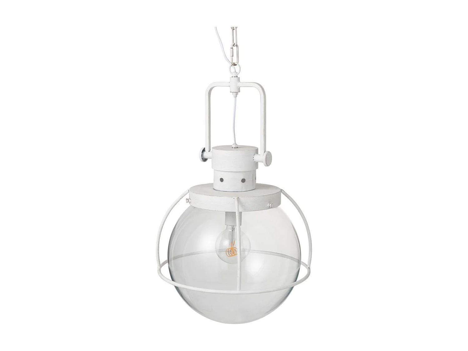 Lampada sospesa a sfera in vetro e metallo bianco 40*180 cm