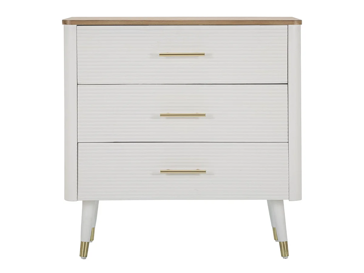 Commode 3 Tiroirs en Bois "Matera" 80cm Blanc & Naturel