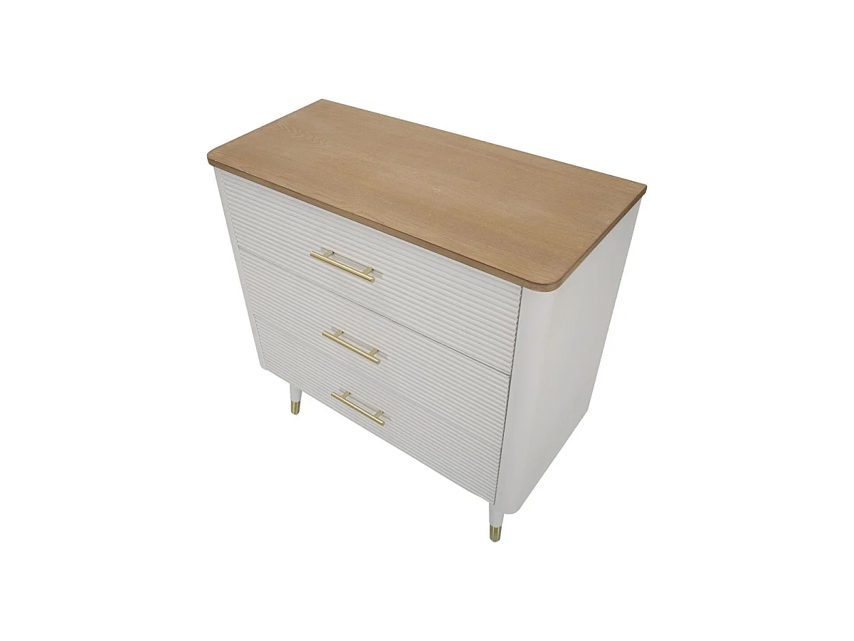 Commode 3 Tiroirs en Bois "Matera" 80cm Blanc & Naturel