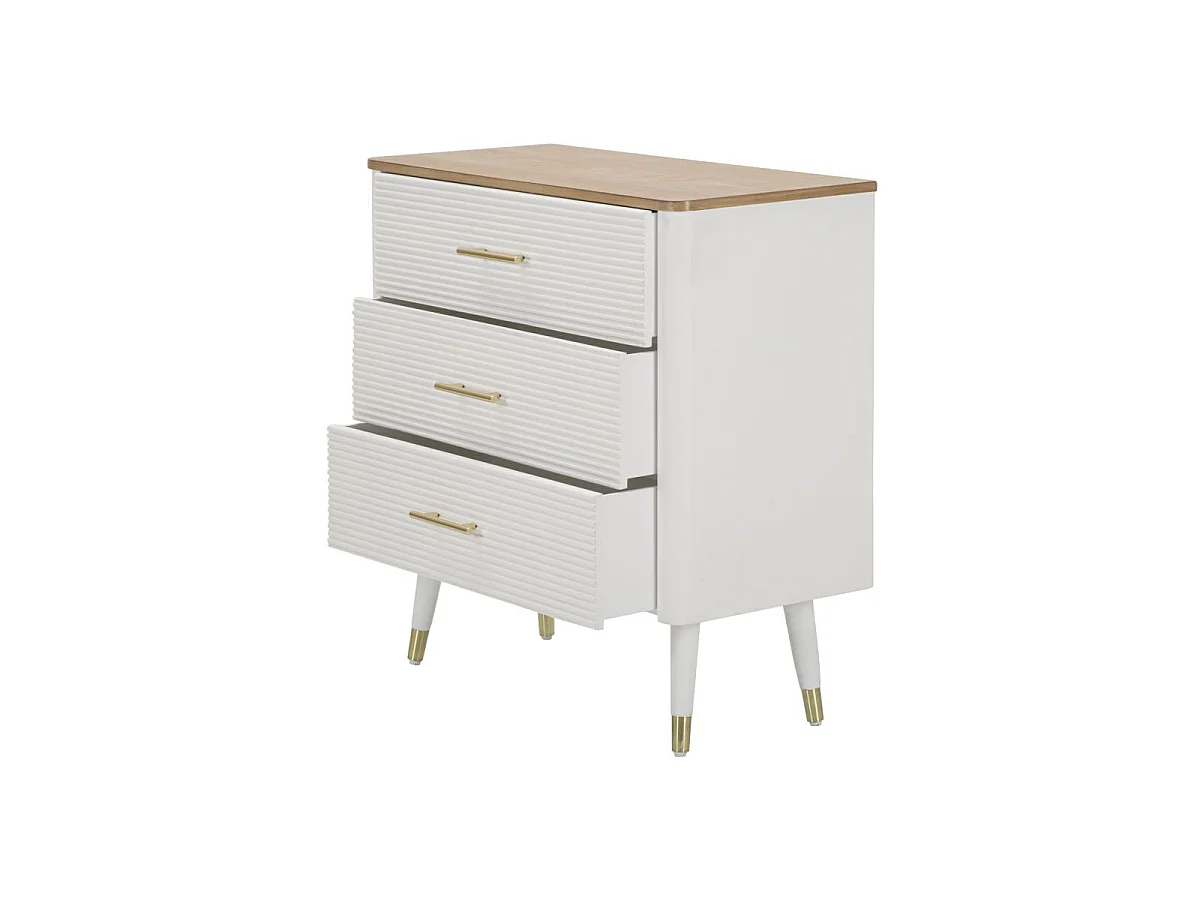 Commode 3 Tiroirs en Bois "Matera" 80cm Blanc & Naturel