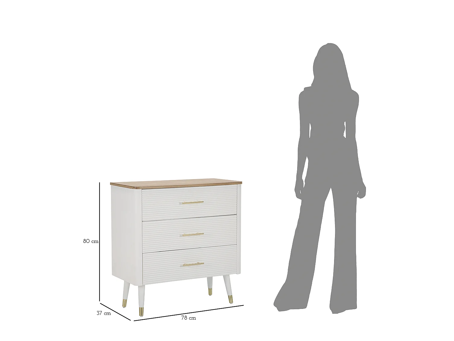 Commode 3 Tiroirs en Bois "Matera" 80cm Blanc & Naturel