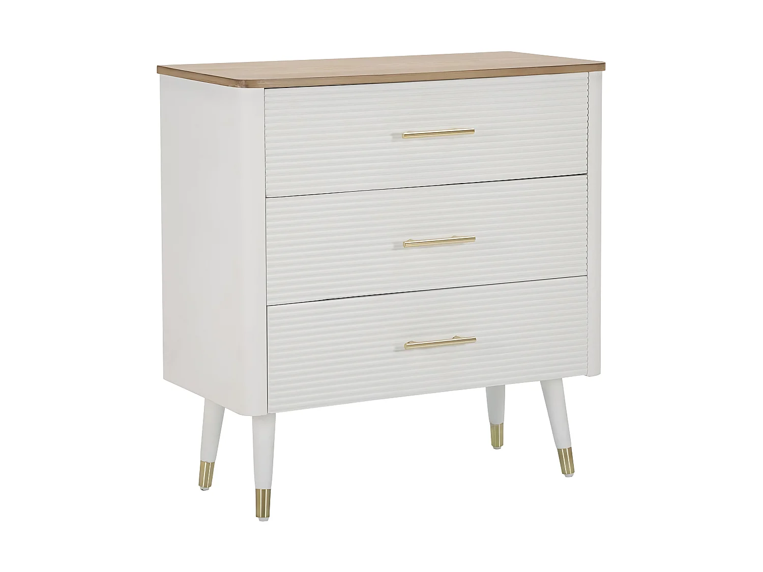 Commode 3 Tiroirs en Bois "Matera" 80cm Blanc & Naturel