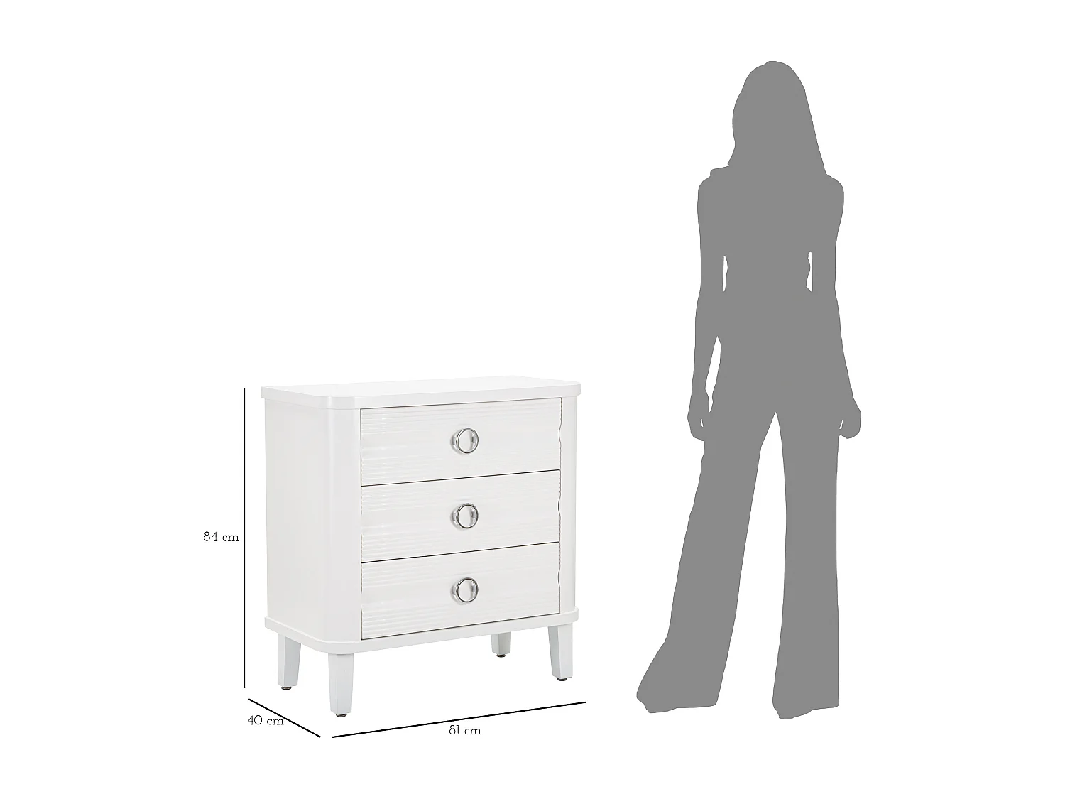 Commode 3 Tiroirs en Bois "Shine" 84cm Blanc