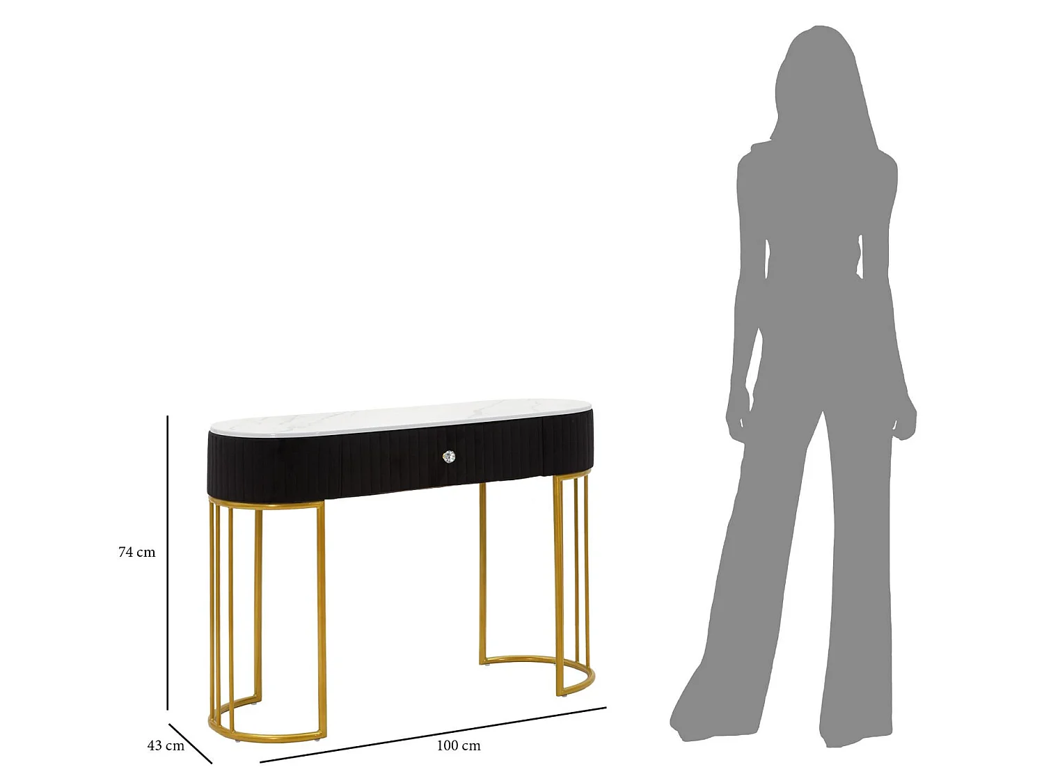 Console Design Effet Marbre "Montpellier" 100cm Noir & Or