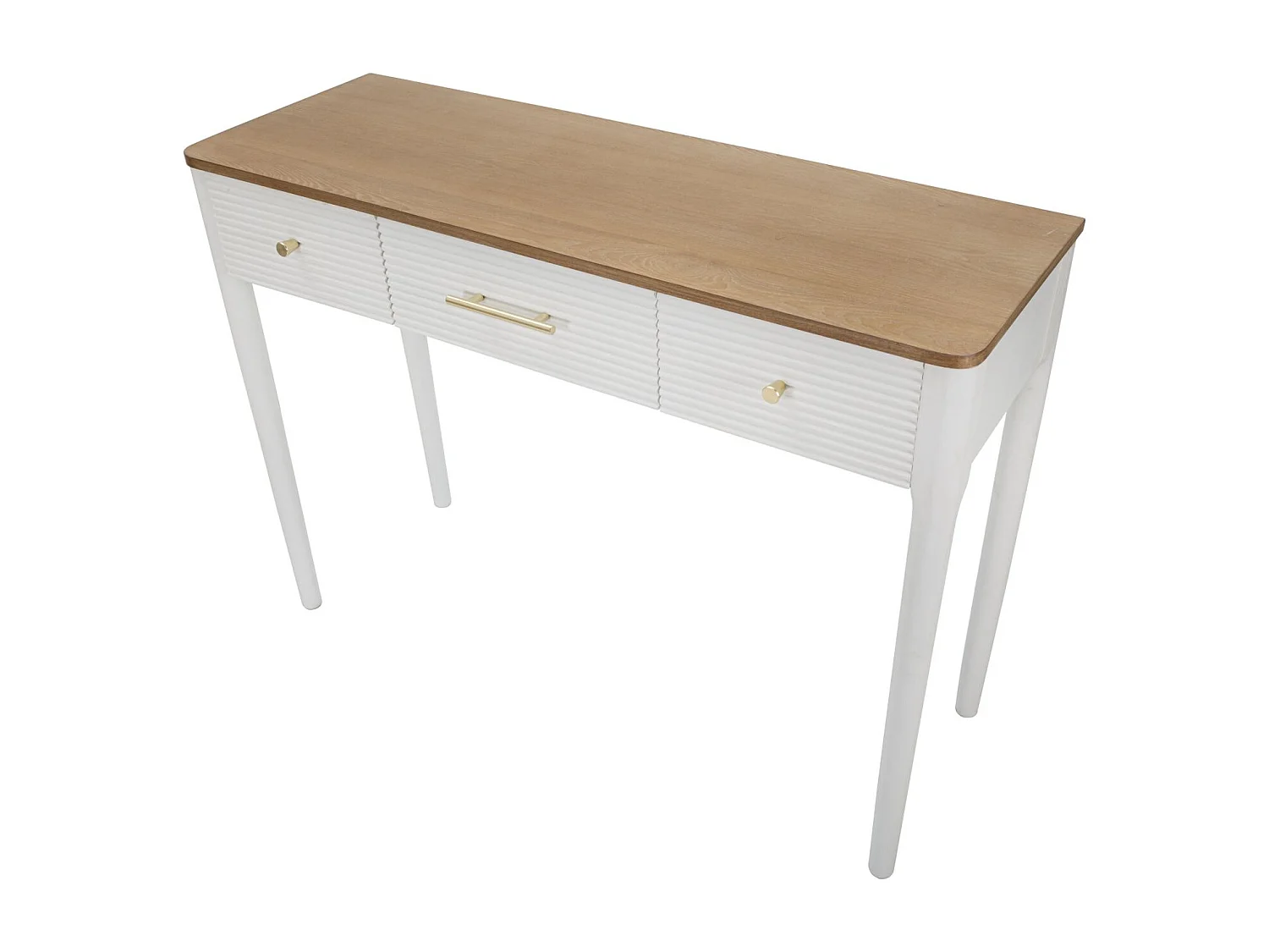 Console en Bois 3 Tiroirs "Matera" 107cm Blanc & Naturel