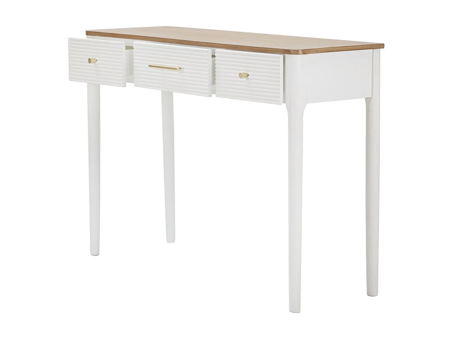 Console en Bois 3 Tiroirs "Matera" 107cm Blanc & Naturel
