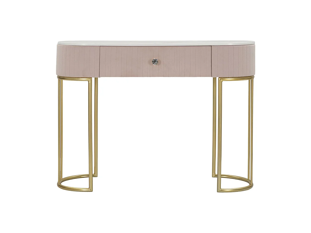 Consoletafel in metaal, stof, hout, goud, roze, wit, 100 x 40 x 75 cm